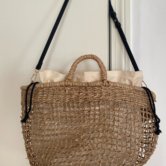 Mango Tan and Black Woven Tote Bag with Textural Pattern - Picture 1 of 12